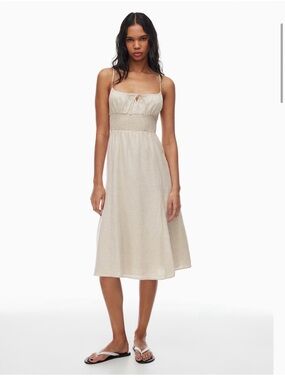 Wilfred Beige Smocked-Waist Midi Dress